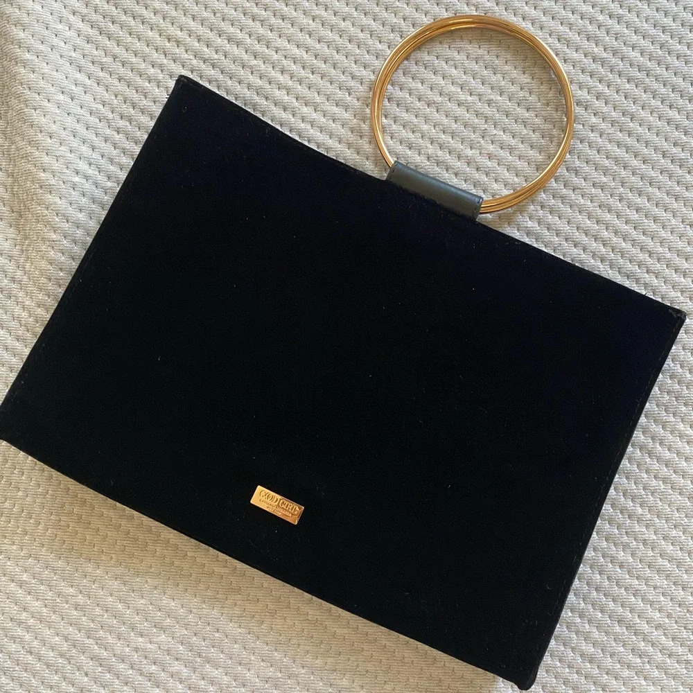 CAROLINA HERRERA NEW YORK GOOD GIRL BLACK VELVET BAG GOLD METAL ROUND HANDLE